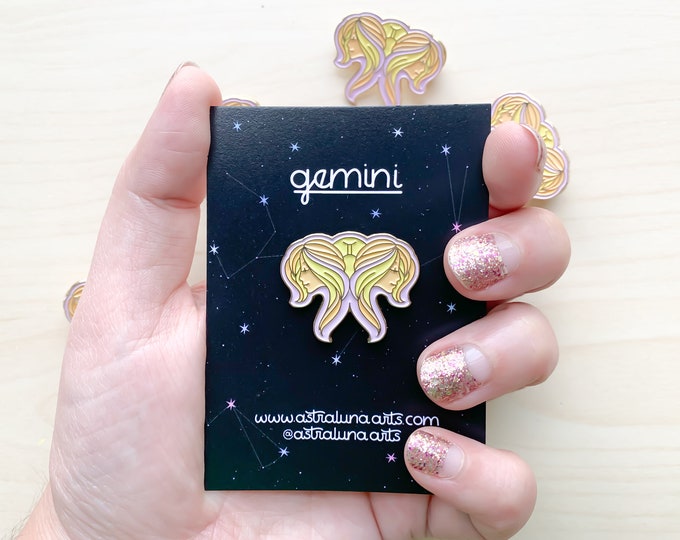 Gemini Zodiac Pin: Gold Enamel Lapel Pin - Twins Symbol