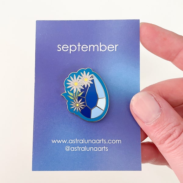 September Pin, Enamel Pin,  Lapel Pin, Birth Month, Pin, Gift for Her, Birthstone Gift, Gift for September Babies, Sapphire and Aster