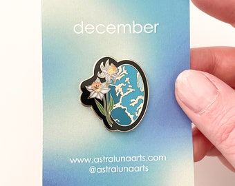 December Birthstone Enamel Pin: Turquoise & Narcissus Flower