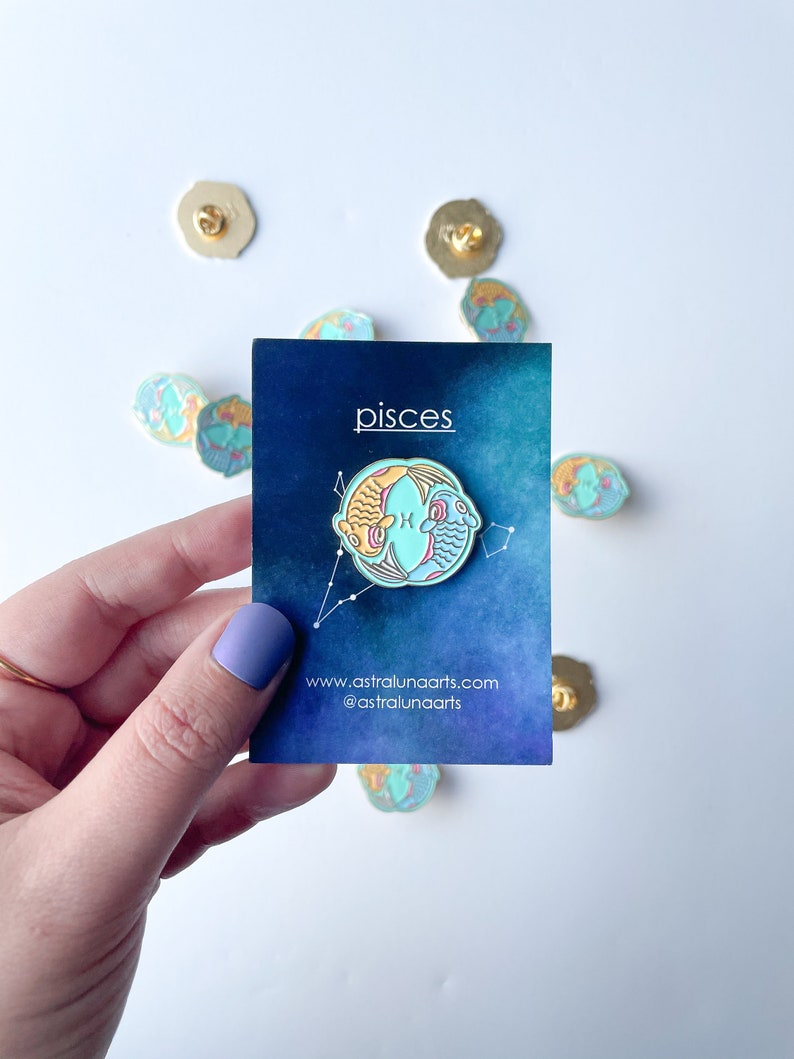 Pisces Pin, Enamel Pin, Lapel Pin, Zodiac Sign, Fish Pin, Gift for Her, Gift for Him, Zodiac Gift, Gift for Pisces, Horoscope Gift image 1