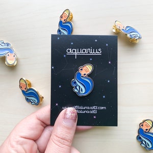 Aquarius Pin, Enamel Pin,  Lapel Pin, Zodiac Sign, Pin, Water Bearer Pin, Gift for Her, Zodiac Gift, Gift for Aquarius, Horoscope Gift
