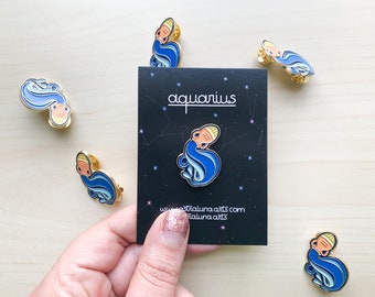 Verseau broche, épingle en émail, épinglette, signe du zodiaque, épingle, broche de porteur d’eau, cadeau pour elle, cadeau du zodiaque, cadeau pour Verseau, cadeau Horoscope