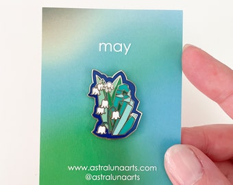 May Pin, Enamel Pin,  Lapel Pin, Birth Month, Pin, Gift for Her, Birthstone Gift, Gift for May Babies, Emerald and Lily of the Valley