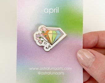 April Birthstone Enamel Pin: Diamond & Sweet Pea Lapel Pin