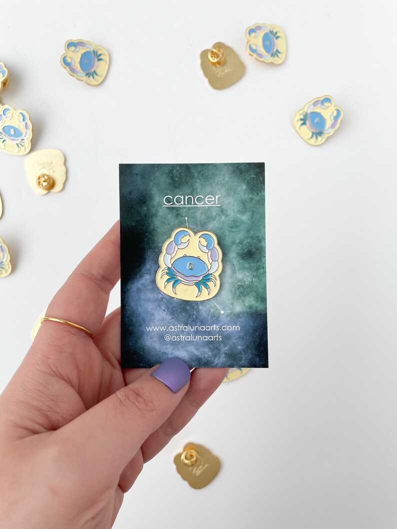 Cancer Pin, Enamel Pin, Lapel Pin, Zodiac Sign, Crab Pin, Gift for Her, Gift for Him, Zodiac Gift, Gift for Cancer, Horoscope Gift image 1