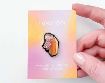 November Birthstone Enamel Pin: Topaz & Chrysanthemum