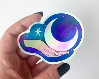 Moon in my Hands, Holographic Luna Sticker, Moon Sticker, Holographic Sticker, AstraLuna, Luna, Moon, Sticker,