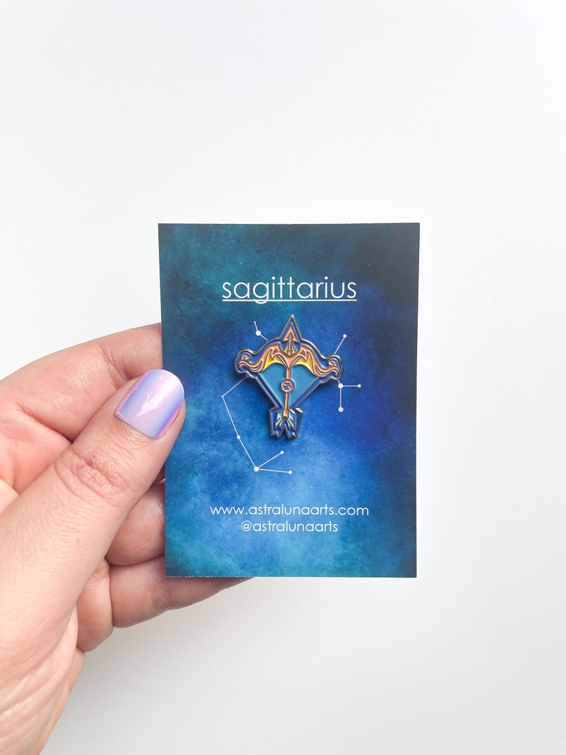 Sagittarius Pin, Enamel Pin, Lapel Pin, Zodiac Sign, Bow and Arrow Pin, Gift for Her, Zodiac Gift, Gift for Sagittarius, Horoscope Gift image 1