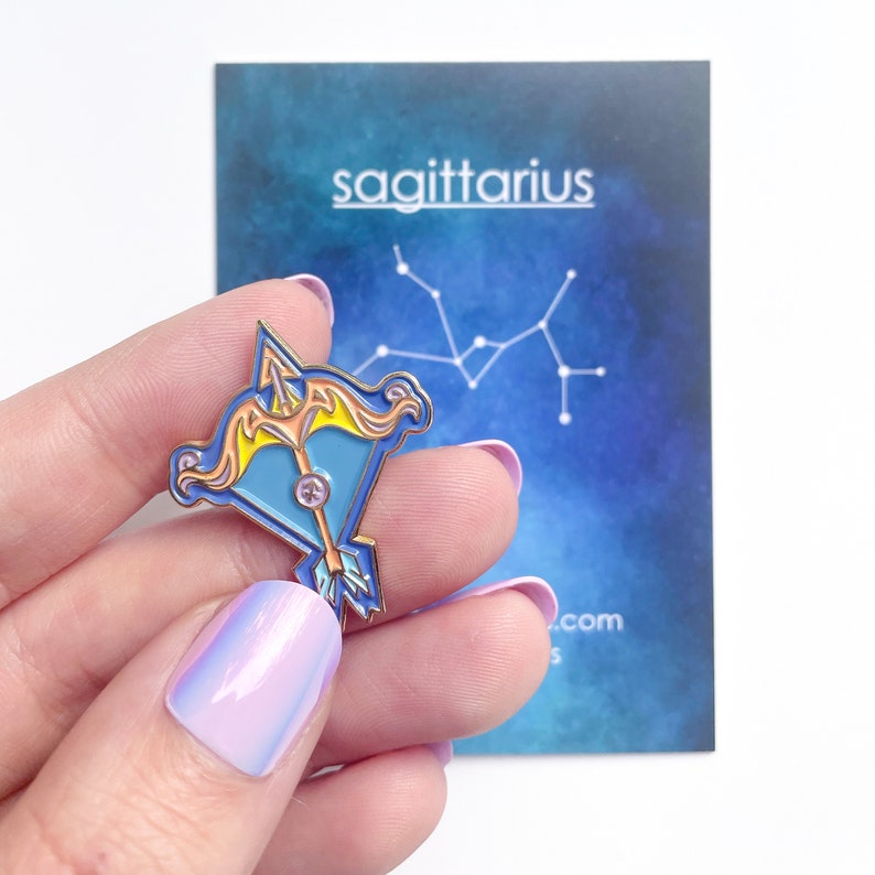 Sagittarius Pin, Enamel Pin, Lapel Pin, Zodiac Sign, Bow and Arrow Pin, Gift for Her, Zodiac Gift, Gift for Sagittarius, Horoscope Gift image 2