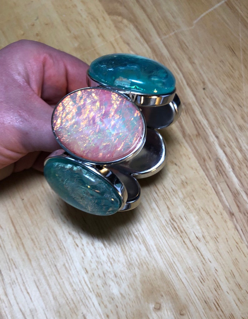 Faceted fake opal bracelet opal bracelet opal acrylic bracelet pink blue purple white stretch bracelet opal Cabochons