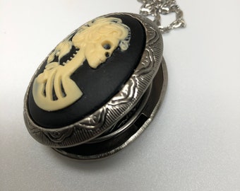 Skeleton Lady Cameo Locket Necklace