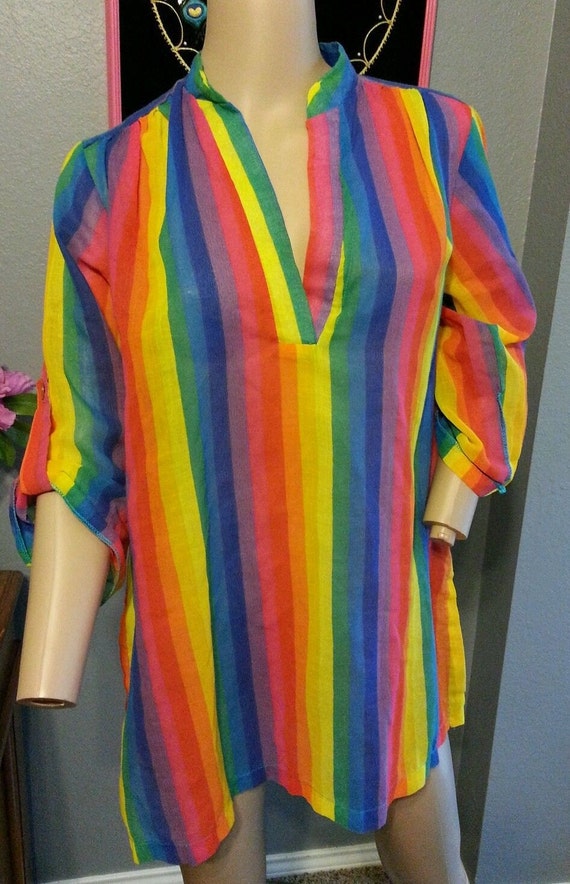 Vintage 60's Beach Things Miami Rainbow Stripe She