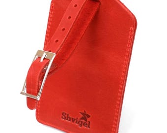 Vintage echt leren Shvigel-bagagelabel – rood, verstelbare riem