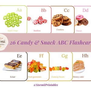 Süßigkeiten & Snacks ABC Lernkarten | Flashcards A–Z für Kinder | Ausdrucken | Vorschule | Englisch Deutsch | Digitaler Download