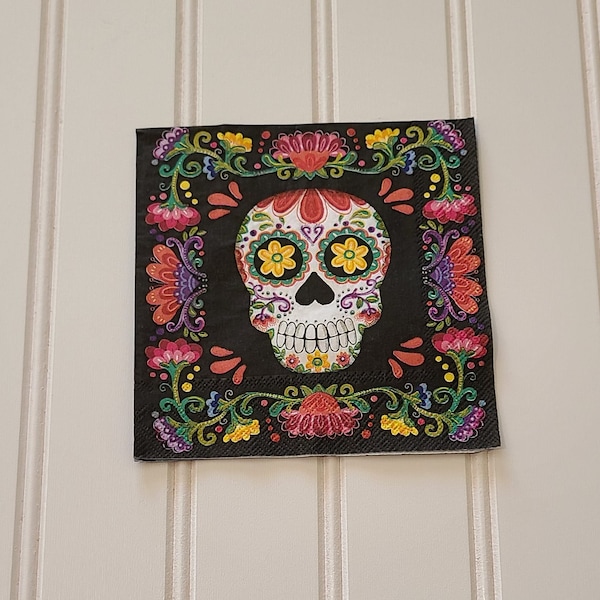 Sugar Skull  Napkins Gather Together Fall  – Set of 4 – Decoupage, Scrapbooking, Card Making and More
