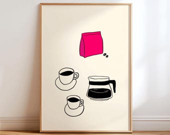 Café de la mañana – Impresión artística de ilustración minimalista, formato A4/A3