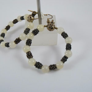 Yellow aragonite beaded dangling round hoop earrings