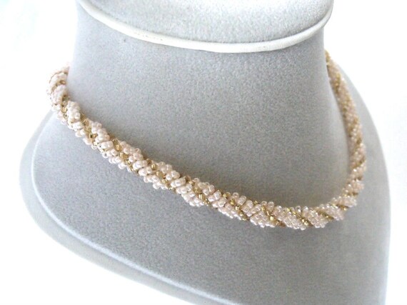 Pink & Gold Seed Bead Necklace: Woven Glass Jewelry