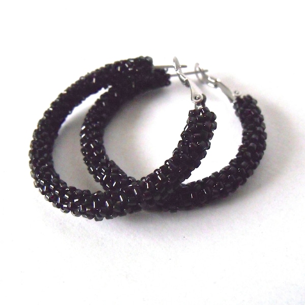 MEDIUM GLASS BEAD HOOP EARRINGS - BLACK main image 0