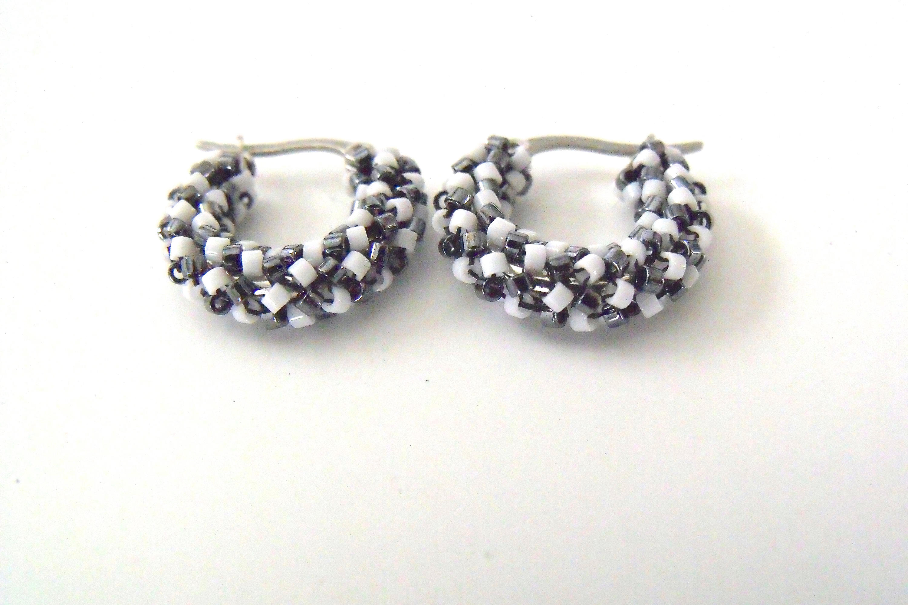 DOUBLE C BLACK WHITE HOOP EARRINGS