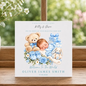 Personalised New Baby Birth Greetings Card Baby Boy.