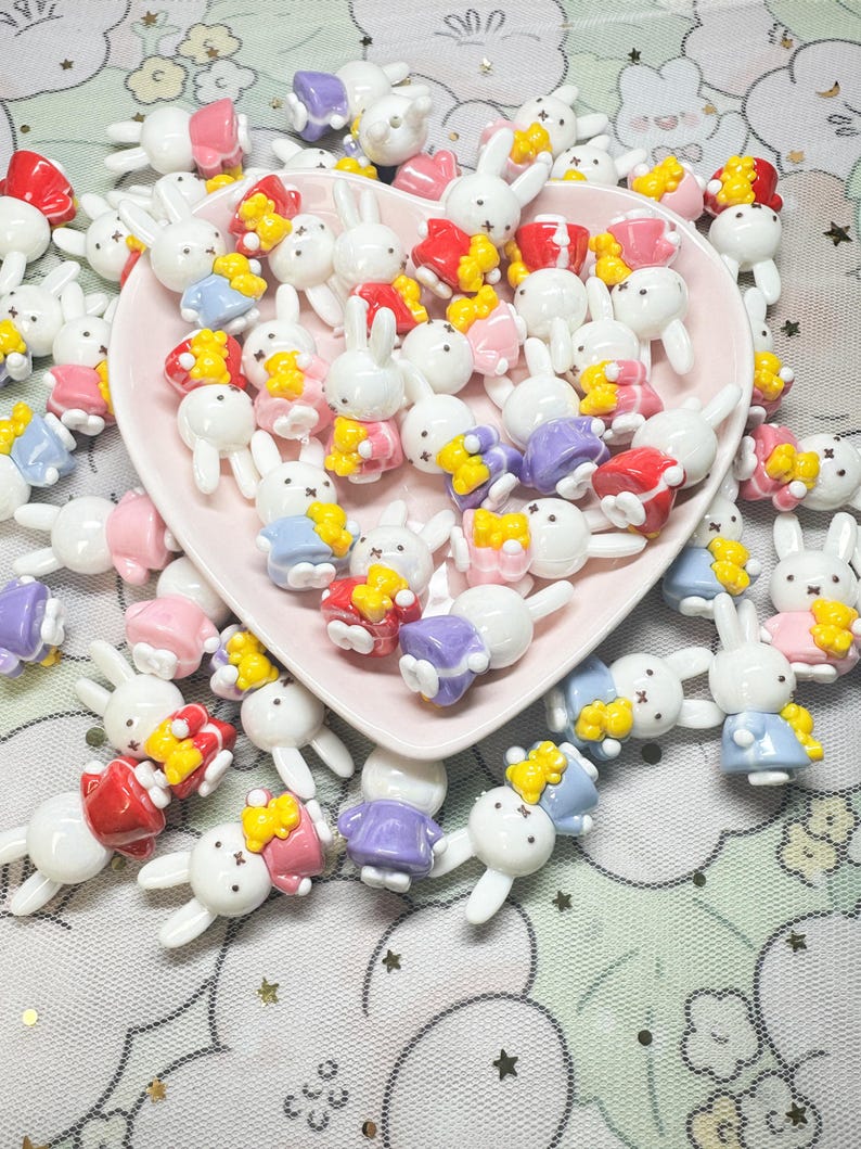 Rubber Rabit Kawaii Rubber Rabbit Charms | Pastel DIY Craft Beads - Etsy