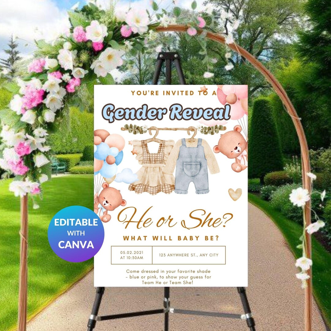 Editable Gender Reveal Invitation Template, He or She Party Invite ...