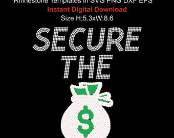 Sjabloon Secure The Bag-strasssteen – 10SS bling-shirtontwerp (digitale download)