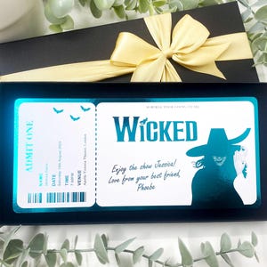Personalised Wicked Theatre Gift Ticket – Foiled West End Show Surprise Reveal - Musical Gift for Her - London Wicked Experience Present