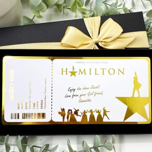Personalised Hamilton Theatre Gift Ticket – Foiled Surprise Show Reveal – Custom Broadway or West End Keepsake for Musical Fans