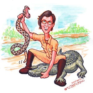 Incontro dell'avventuriero: illustrazione giocosa di un serpente e di un coccodrillo