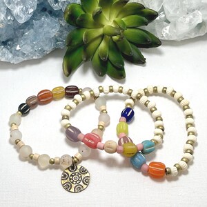 Boho Earth Tones Bracelet Set, Czech Glass Bracelet, Bone beaded bracelet, Boho stackable beaded bracelet, Stretch Stacking bracelet