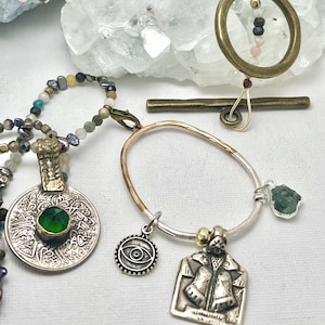 Beaded Boho Goddess Necklace, Dainty Gemstone, Kuchi Coin, Indian Goddess Pendant, Spiritual Charm, Genuine Crystal, Gift for Woman