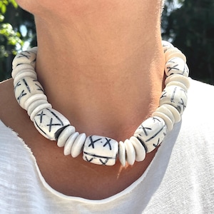 Boho Artisan Necklace with Kenyan Bone & Tribal Beads, African Beaded Statement Necklace, Chunky Statement Necklace, Gift for Women and Men