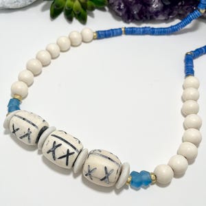 Boho Artisan Necklace with Kenyan Bone & Tribal Beads, African Beaded Statement Necklace, Chunky Statement Necklace, Gift for Women and Men