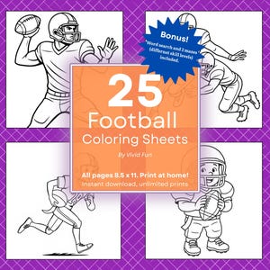 Football Coloring Pages Instant Printable, Fun & Easy Kids Activity Book, Cute Boys Sports Theme, 8.5 x 11 PDF Download. Bonus items, too!