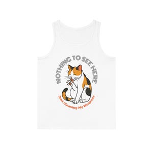 Cat Lover Cute Cat Print Tank Top, Funny Cat Joke Tee, Sustainable Fashion, Unisex Sleeveless Shirt, Kitty Graphic Top