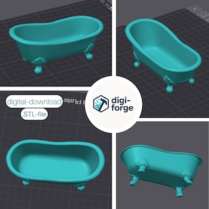 STL-fil miniatyrbadkar 1:12 för 3D-utskrift vintagebadkar med lejonfötter – digital nedladdning för dockhus och diorama fristående badkar