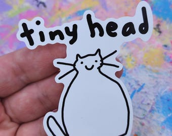 Small Brain Greed Cat Sticker: Indoor/Outdoor Vinyl Decal