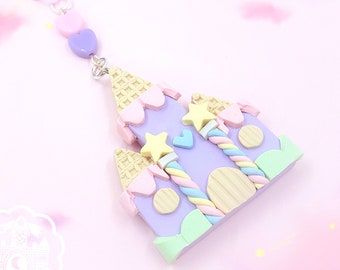 Purple Candy Castle Necklace, Pastel Jewelry, Pastel Necklace, Kawaii Stuff, Cute Stuff, Castle Necklace, Fairy Kei, Fairy Kei Jewelry