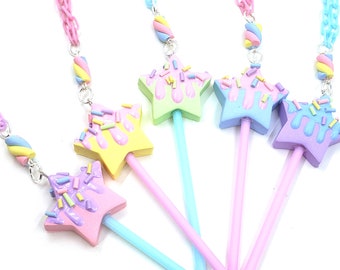 Pastel Star Pop Necklace, Fairy Kei, Decora Kei, Star Wand, Drippy Star Necklace, Frosted Star, Fairy Kei Jewelry, Frosted Necklace, Pastel