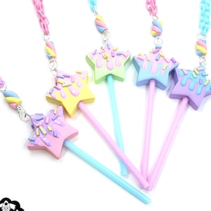 Pastel Star Pop Necklace, Fairy Kei, Decora Kei, Star Wand, Drippy Star Necklace, Frosted Star, Fairy Kei Jewelry, Frosted Necklace, Pastel image 1