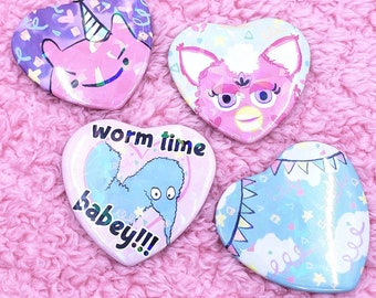 CUTE Heart Buttons! Holographic Heart Pins, Heart Shaped Buttons, Pastel Buttons, Pastel Pins, Gifts Under 10, Cute Pins, Pop-Kei Accessory