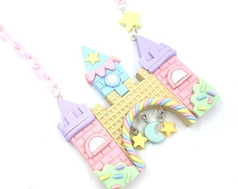 Star and Moon Candy Castle, Pastel Jewelry, Cute Jewelry, Rainbow Pastels, Kawaii Necklace, Fairy Kei, Decora kei, Fairy Kei Necklace