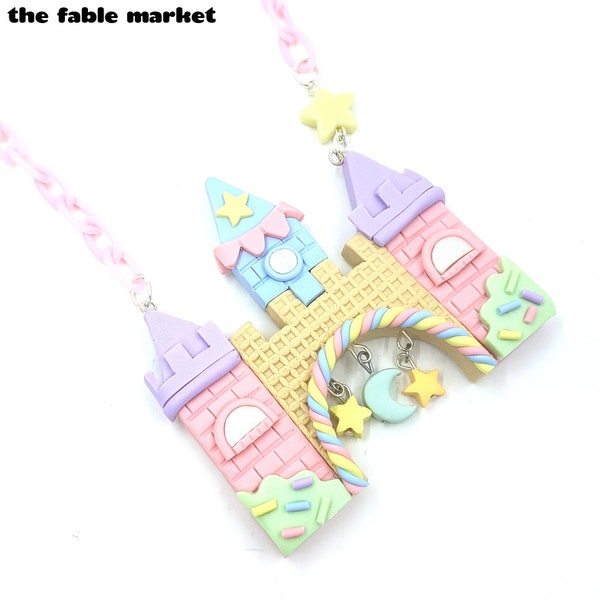 Star and Moon Candy Castle, Pastel Jewelry, Cute Jewelry, Rainbow Pastels, Kawaii Necklace, Fairy Kei, Decora kei, Fairy Kei Necklace
