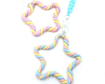 Marshmallow Twist Star Necklace, Marshmallows, Pastel Marshmallow Jewelry, Decora kei, Fairy kei, Rainbow Candy Necklace, Candy Jewelry