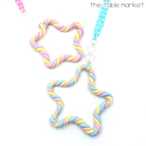 Marshmallow Twist Star Necklace, Marshmallows, Pastel Marshmallow Jewelry, Decora kei, Fairy kei, Rainbow Candy Necklace, Candy Jewelry image 1