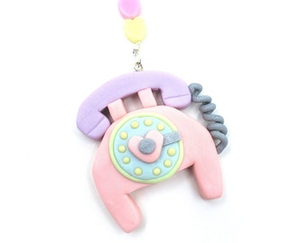 Pastel Rotary Phone Necklace, Vintage Telephone, Decora-Kei, Phone, Vintage Design, Kawaii Necklace, Cute Necklace, 80's Aesthetic, Pop Kei