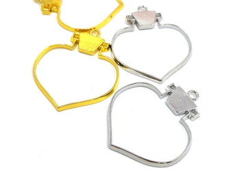 Heart Bottle OPEN Bezel Charms, for use with Epoxy Resin, UV Resin, etc. Gold or silver. Resin Bezel.