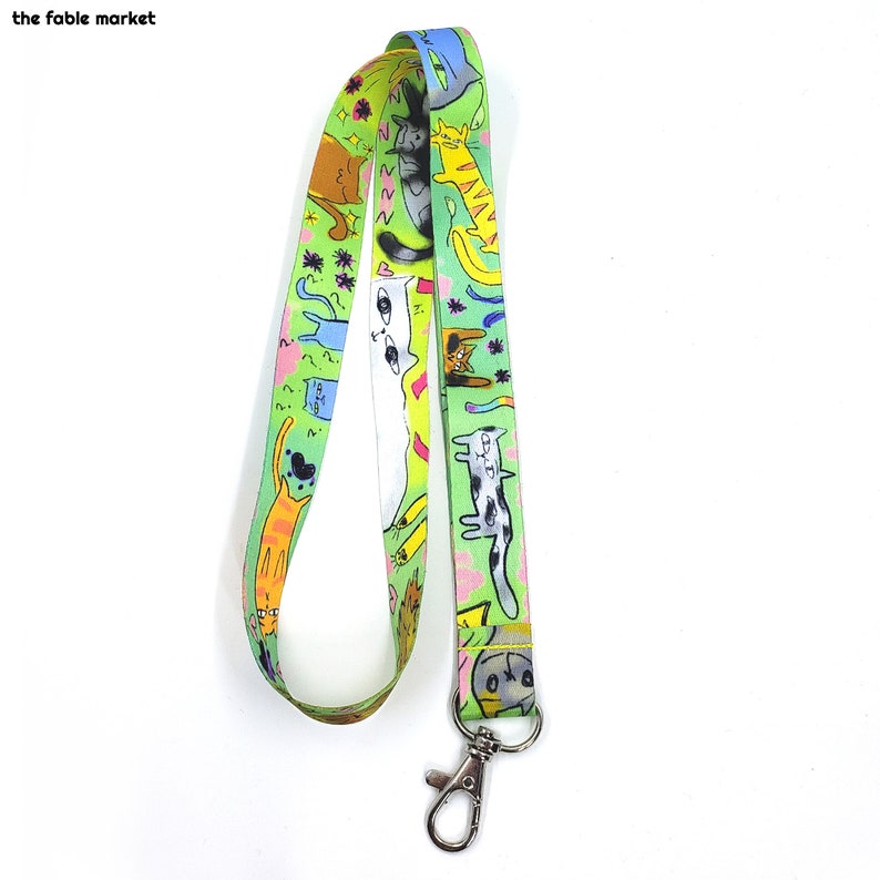 Weird Cat Lanyard, Weird Gifts, Cat Lanyard, Anime Con Lanyard, Key Lanyard, Original Art Lanyard, Colorful, Weird Gifts, Weird Art, Cat Art image 3